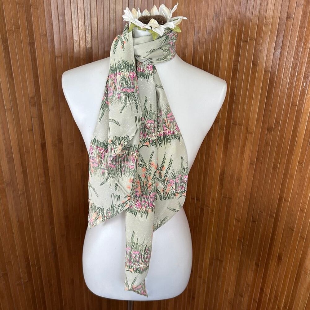 Vintage Floral Botanical Print Pure Silk Neck Scarf